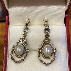 Gold and Cream Ornate Drop Earrings